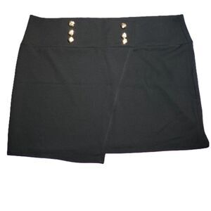 It’s Fashion Black Faux Wrap Skirt 3X Plus Size High Waist Gold Button Detail